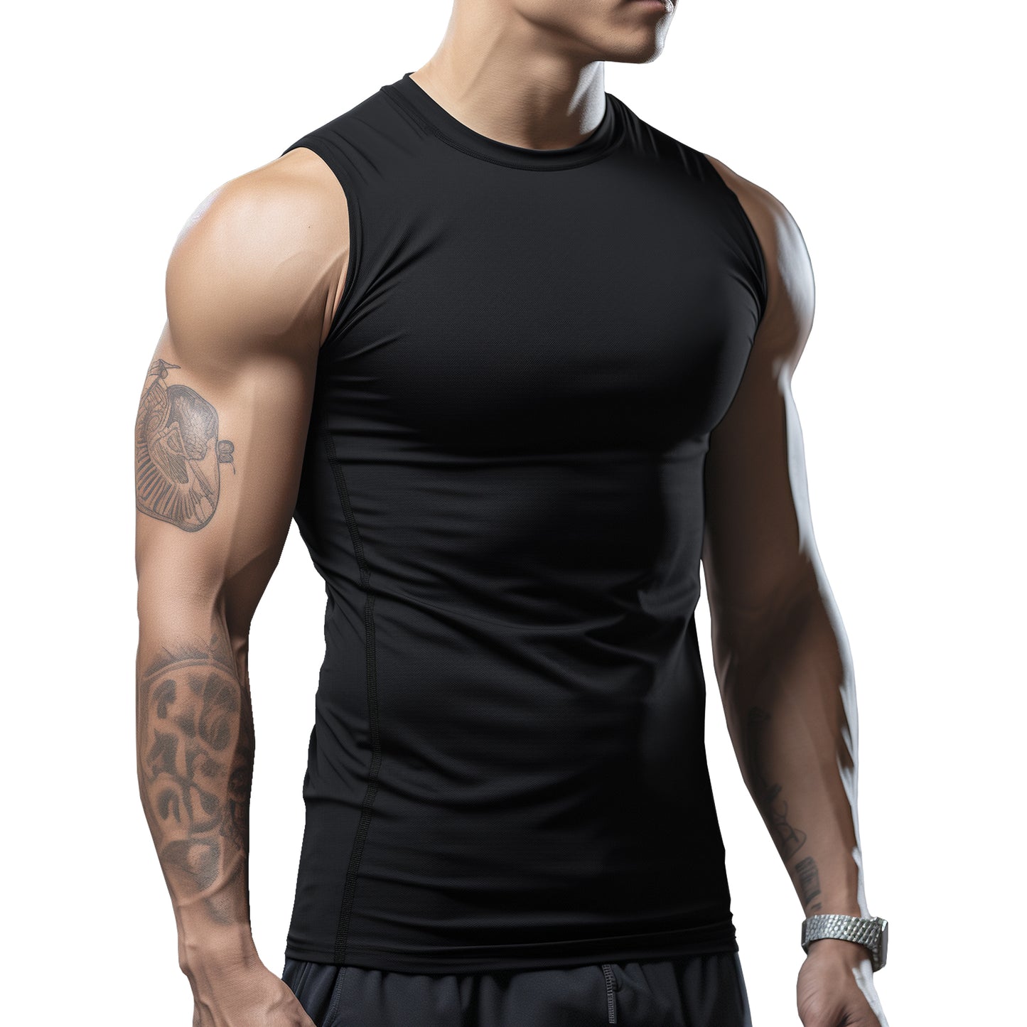 Brisira 2-Pack Men Coolmax Sleeveless Muscle Vest Fitness Workout Athletic Compression Shirt Size S to 2XL