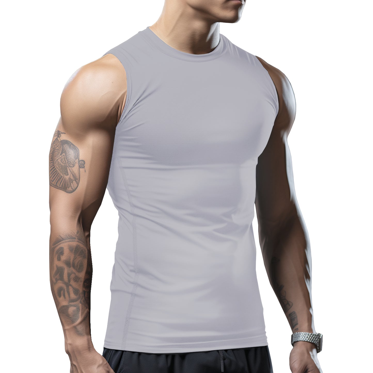 Brisira 2-Pack Men Coolmax Sleeveless Muscle Vest Fitness Workout Athletic Compression Shirt Size S to 2XL