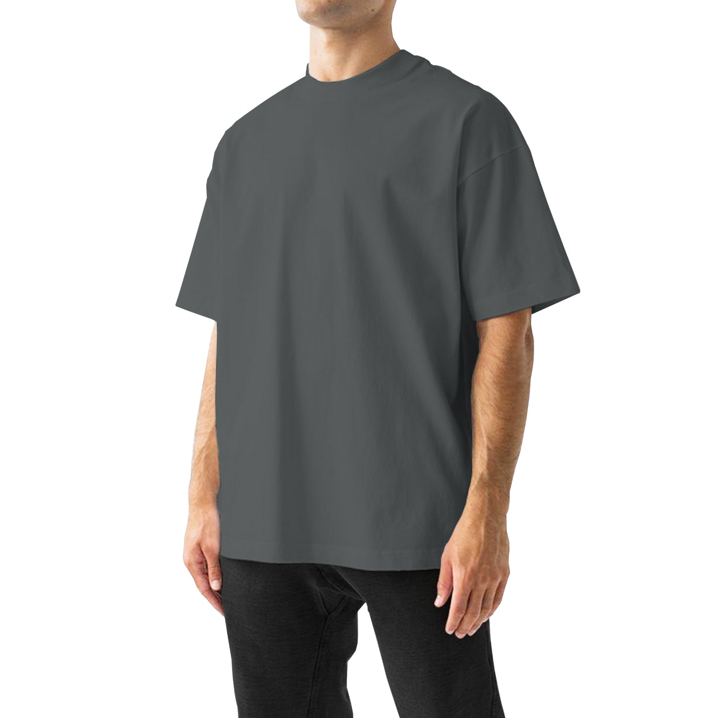 Brisira Men Summer Solid Color Crew Neck Short-Sleeve Cotton Coolmax Oversized T-Shirt Fashion Gym